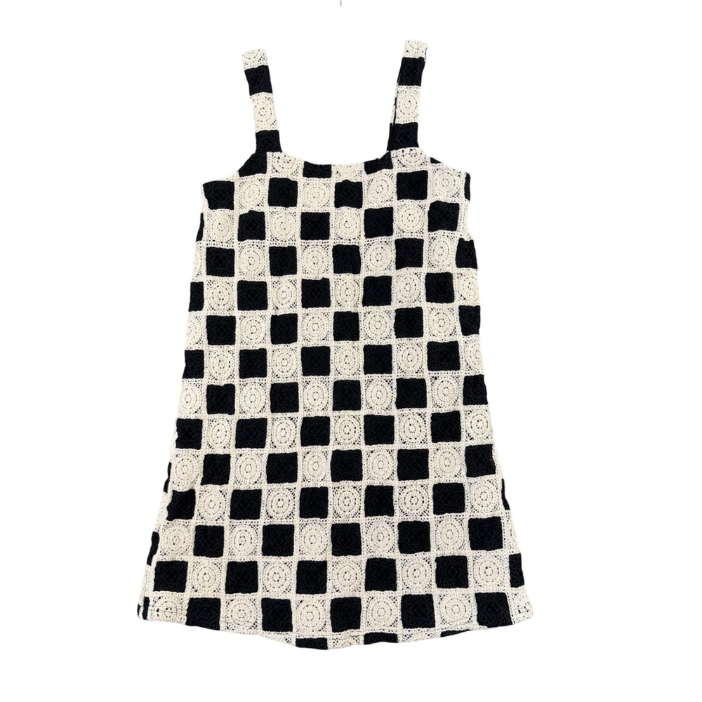 Sincerely Ours Checkerboard Crochet Mini Dress‎ M Y2K Festival Indie NWT